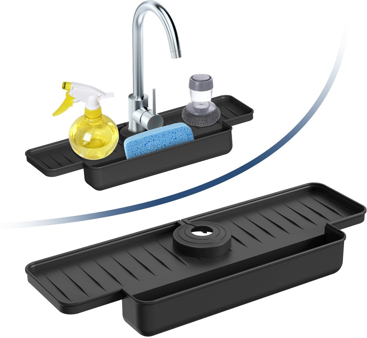 Silicone tap mat with sponge holder - tap drain mat - sink organizer - drain mat - BLACK - For kitchen, V1188-NK-BOL-638