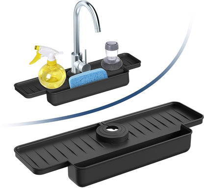 Silicone tap mat with sponge holder - tap drain mat - sink organizer - drain mat - BLACK - For kitchen, V1188-NK-BOL-638