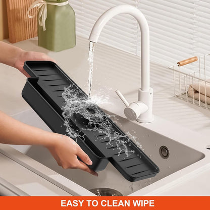 Silicone tap mat with sponge holder - tap drain mat - sink organizer - drain mat - BLACK - For kitchen, V1188-NK-BOL-638