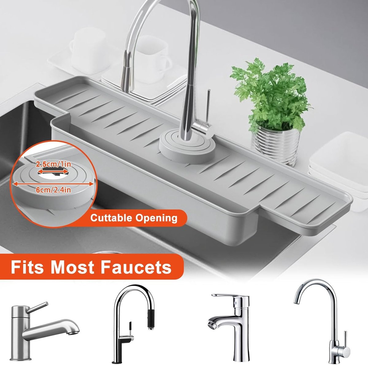 Silicone tap mat with sponge holder - tap drain mat - sink organizer - drain mat - BLACK - For kitchen, V1188-NK-BOL-638