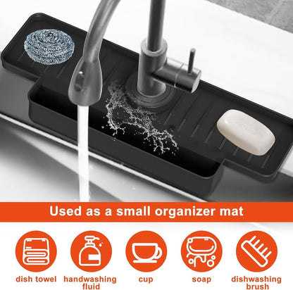 Silicone tap mat with sponge holder - tap drain mat - sink organizer - drain mat - BLACK - For kitchen, V1188-NK-BOL-638