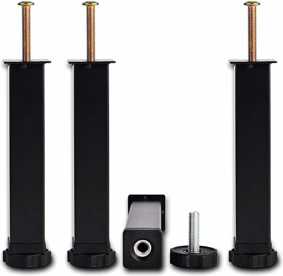 Bed frame support leg - 4 pieces - 35 cm (+2 cm) adjustable - black - cold-rolled iron - furniture support V1188-NK-BOL-643
