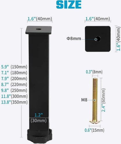 Bed frame support leg - 4 pieces - 35 cm (+2 cm) adjustable - black - cold-rolled iron - furniture support V1188-NK-BOL-643