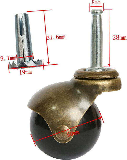 Set of 4 Furniture castors - transport castors - 50mm - Swivel castor - 30kg Load capacity - Height 64mm V1188-NK-BOL-647