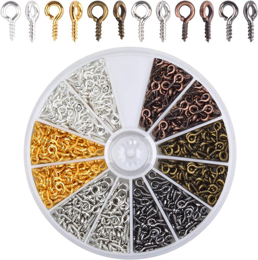 600 pieces - Screw hooks - Screw hook - Screw eyes - Screw eye - Small hook - Wall hook - Length 8 mm - Metal V1188-NK-BOL-65