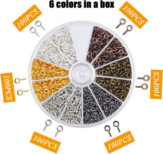 600 pieces - Screw hooks - Screw hook - Screw eyes - Screw eye - Small hook - Wall hook - Length 8 mm - Metal V1188-NK-BOL-65