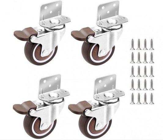 Casters Set of 4 with Brakes - 25mm + Screws TPR Rubber Heavy Duty Wheels 15KG - Furniture Casters for V1188-NK-BOL-651