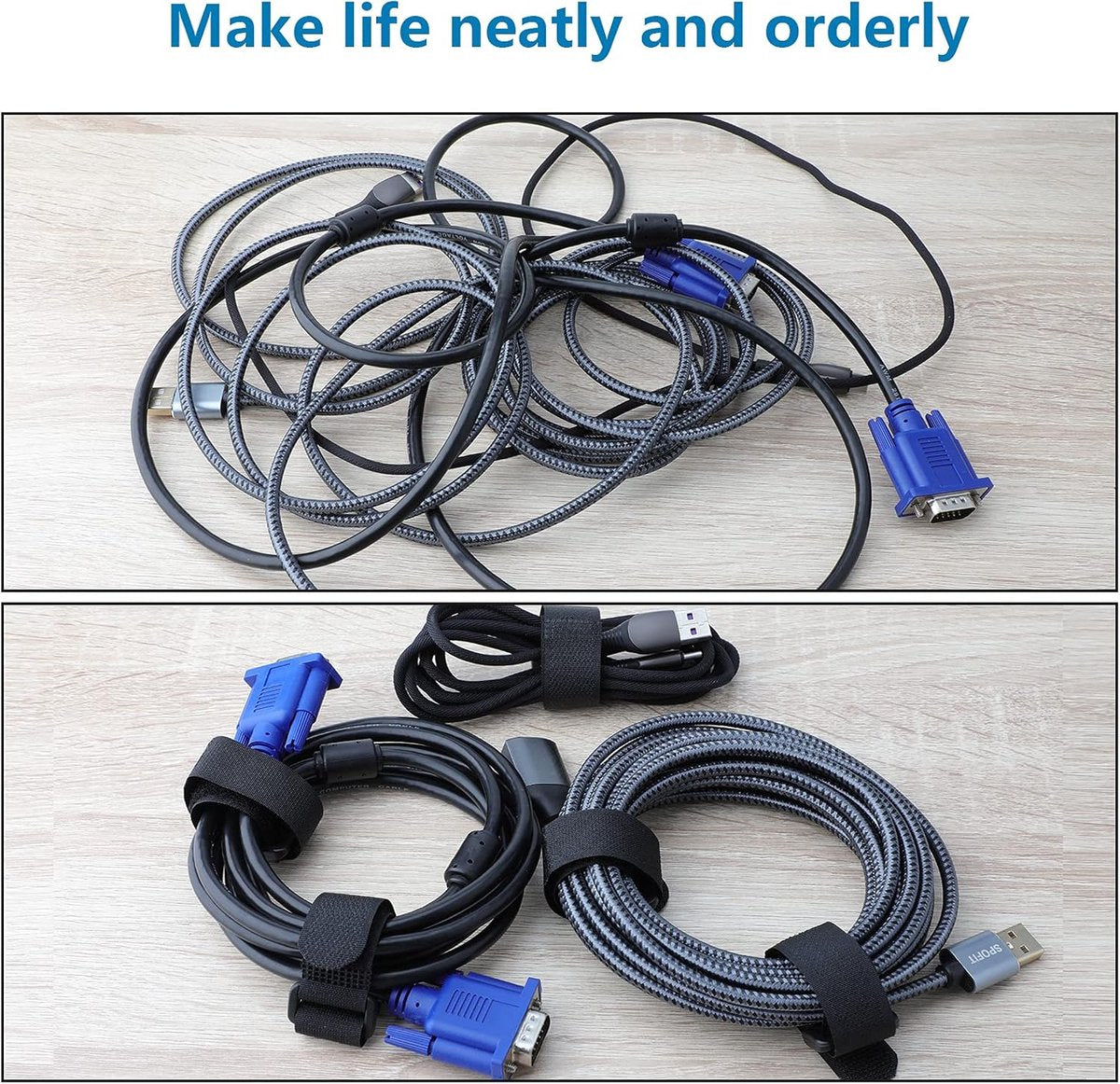 Cable organizer - 40 pieces - 200 x 2 mm - Black - Nylon - Velcro - Cable ties - Tie-wraps - Cable management V1188-NK-BOL-656