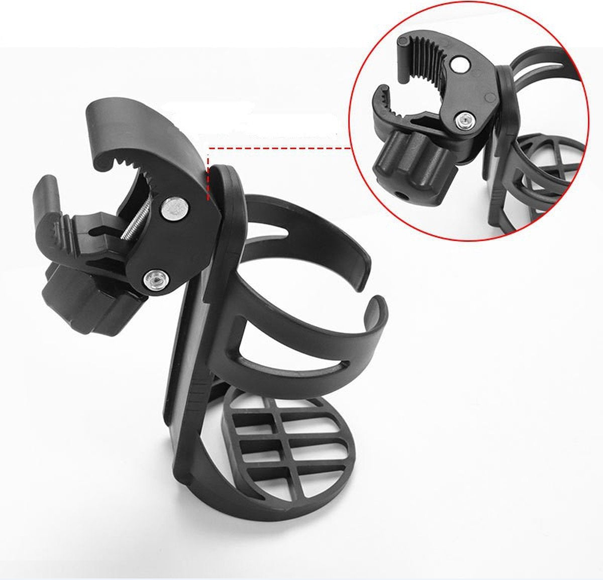 Bicycle cup holder - Cup holder - PP - black - Stroller cup holder - 360 degree rotation - adjustable clamp - V1188-NK-BOL-661