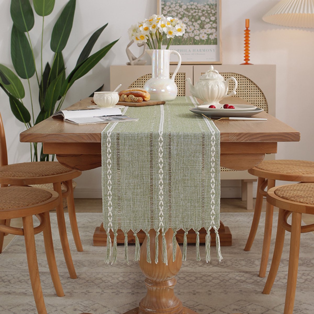 Table Runner - Bohemian Style Table Runner - 33 x 120cm - Green - Polyester - Rustic Farmhouse Style Table V1188-NK-BOL-68