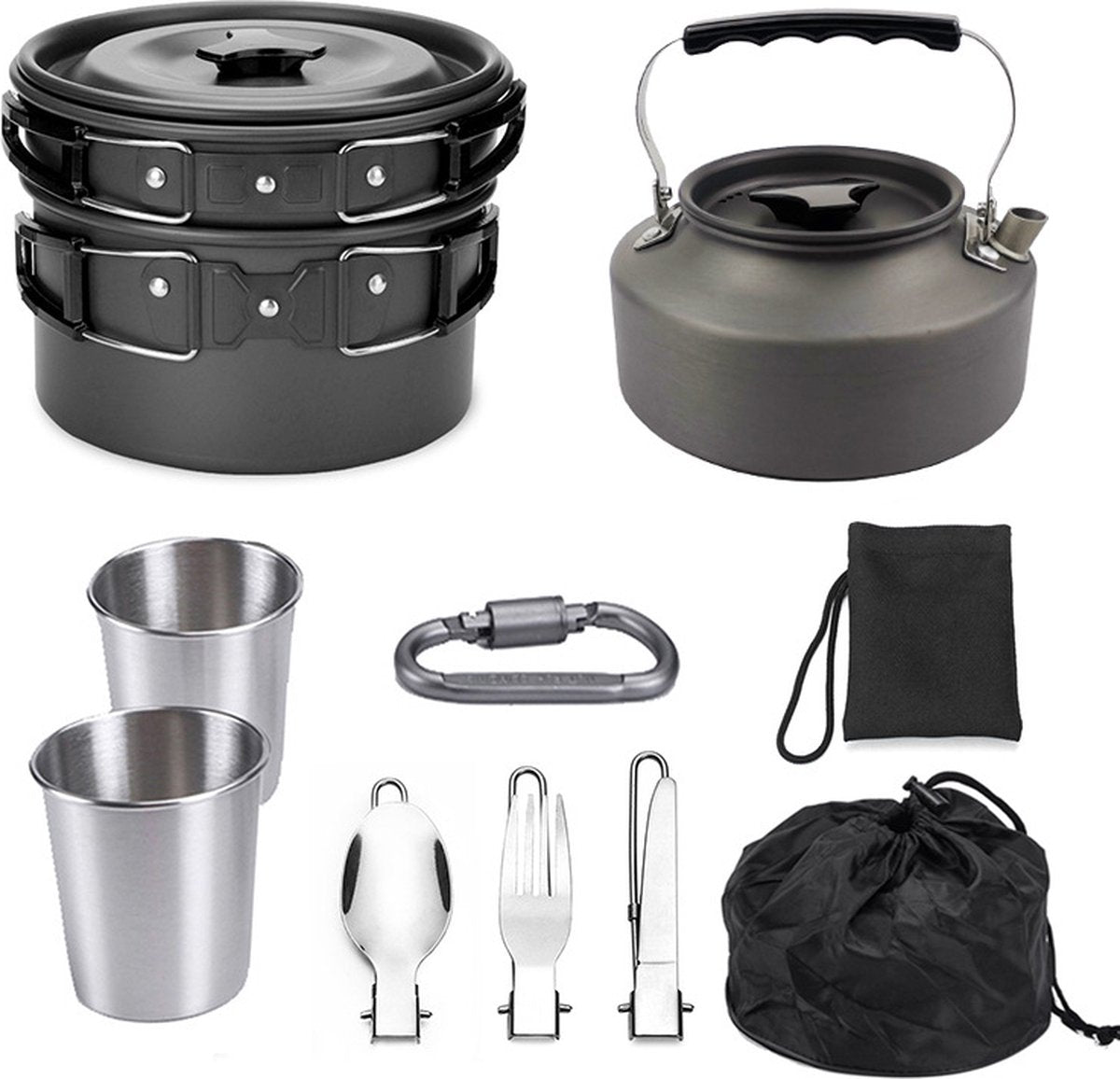 Cookware - 9-piece - for camping, outdoor, hiking, picnic, BBQ, foldable camping pans - safe and BPA - V1188-NK-BOL-73