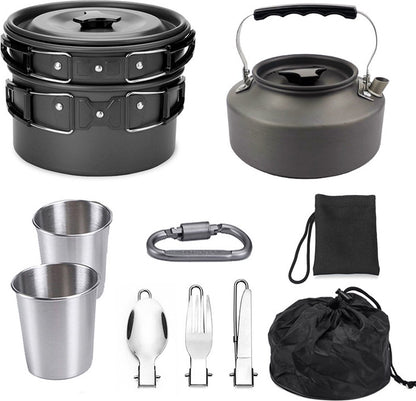 Cookware - 9-piece - for camping, outdoor, hiking, picnic, BBQ, foldable camping pans - safe and BPA - V1188-NK-BOL-73