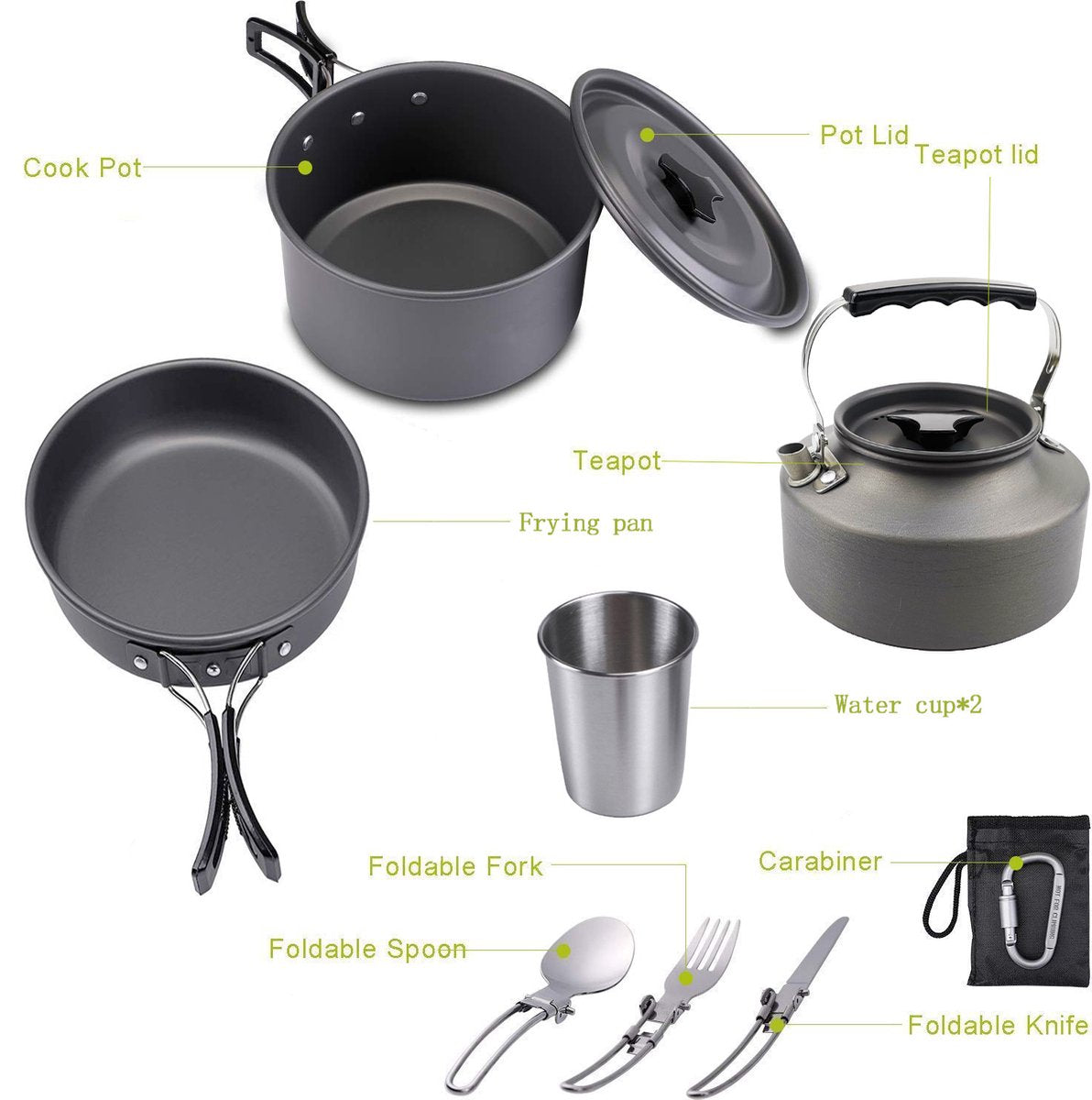 Cookware - 9-piece - for camping, outdoor, hiking, picnic, BBQ, foldable camping pans - safe and BPA - V1188-NK-BOL-73
