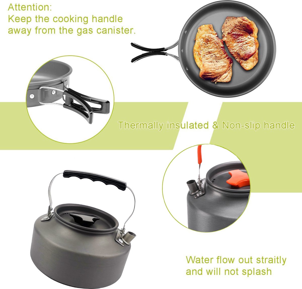 Cookware - 9-piece - for camping, outdoor, hiking, picnic, BBQ, foldable camping pans - safe and BPA - V1188-NK-BOL-73