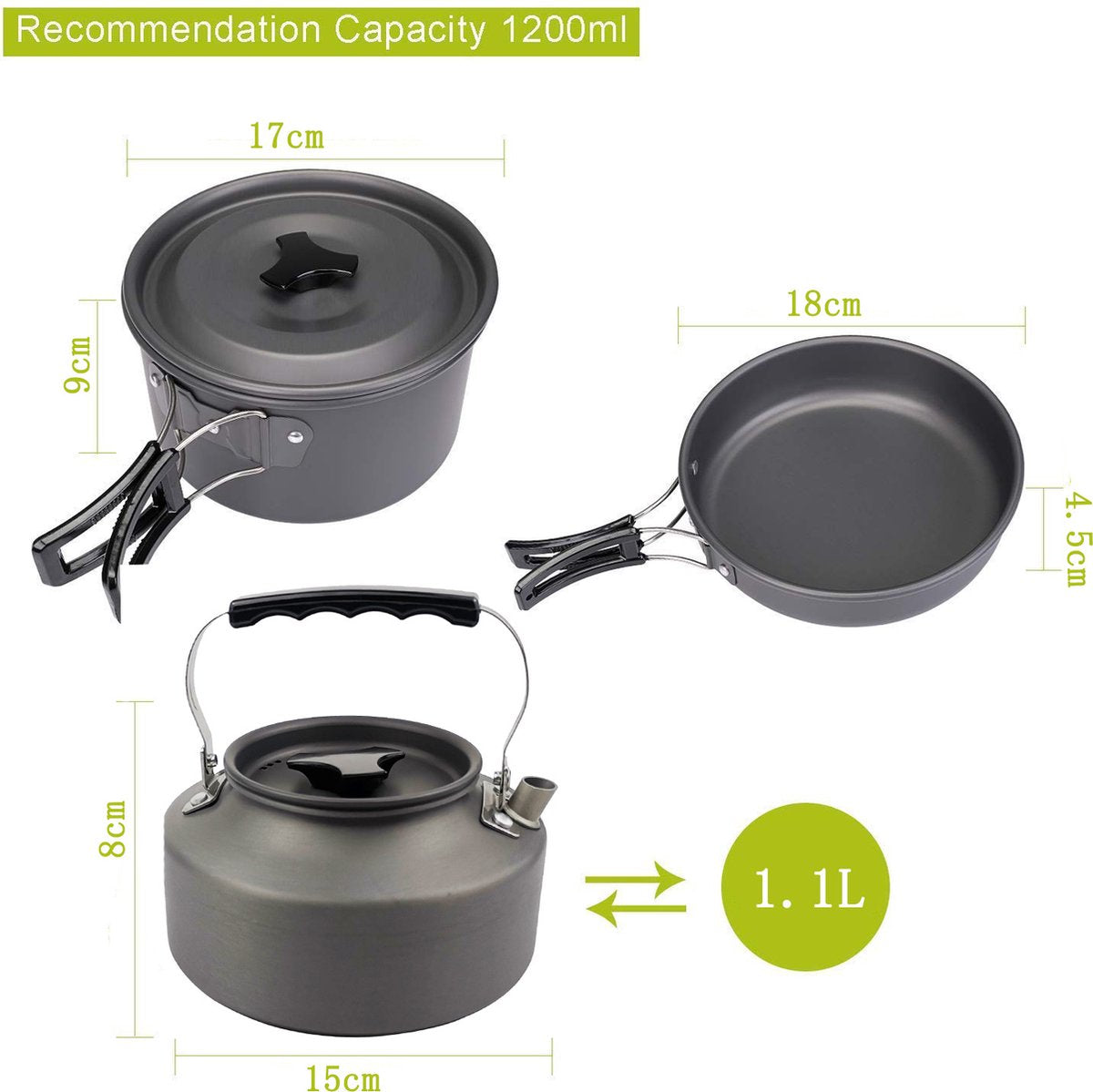 Cookware - 9-piece - for camping, outdoor, hiking, picnic, BBQ, foldable camping pans - safe and BPA - V1188-NK-BOL-73