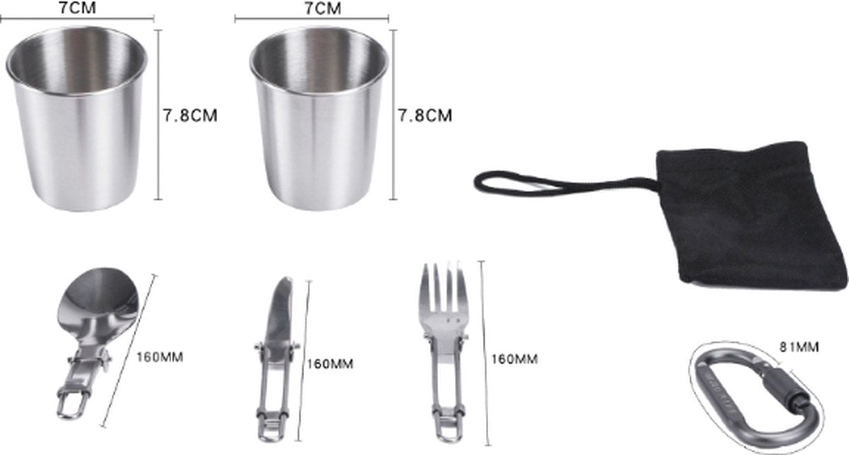 Cookware - 9-piece - for camping, outdoor, hiking, picnic, BBQ, foldable camping pans - safe and BPA - V1188-NK-BOL-73