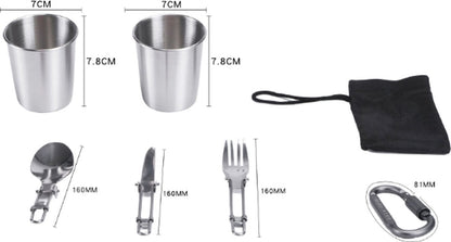 Cookware - 9-piece - for camping, outdoor, hiking, picnic, BBQ, foldable camping pans - safe and BPA - V1188-NK-BOL-73