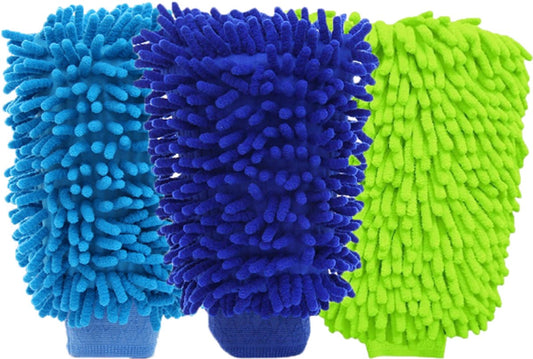 Household Gloves - 3 Pieces - Cleaning Gloves - Car Wash Glove - Double-Sided Microfiber Glove - For Cars and V1188-NK-BOL-74