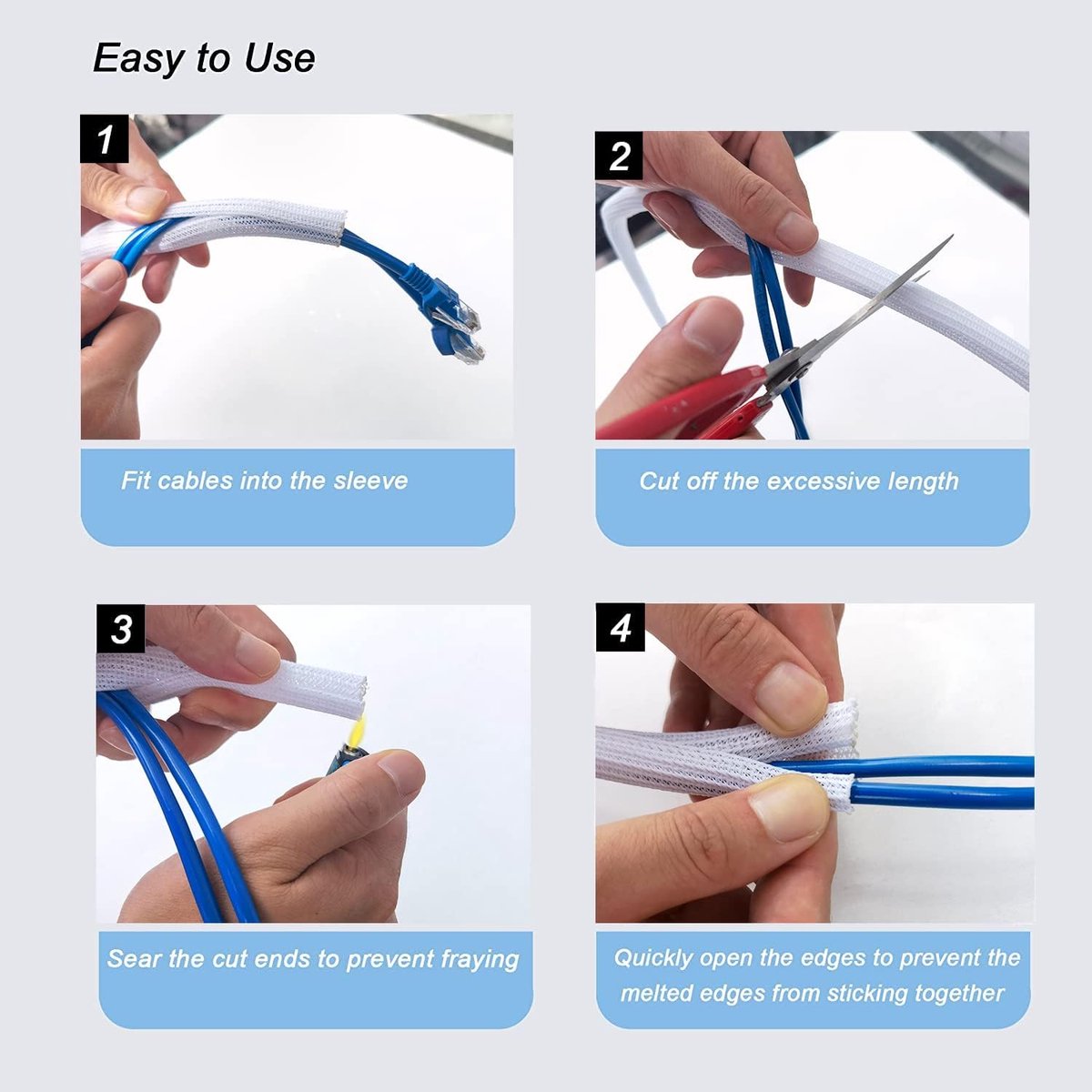 Cable Sleeve - 2m - Diameter 19MM - Cable Management - Braided Cable Sheathing - Cable Protector - V1188-NK-BOL-78