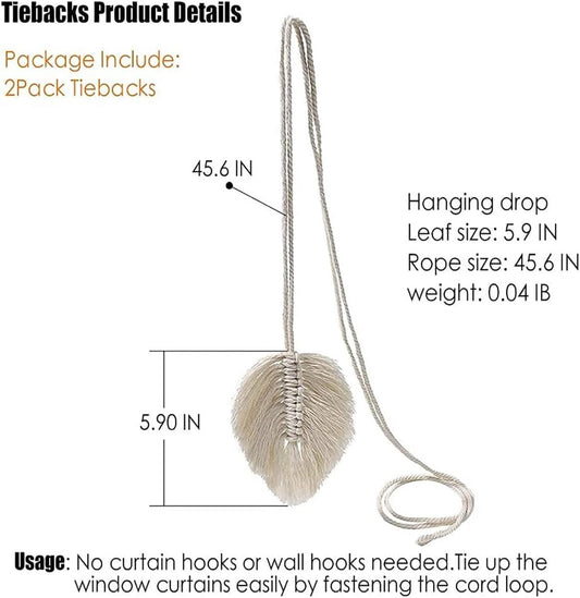 Curtain Holder - 2 Pieces - Curtain Tie Back - Curtain Tie Rope - Curtain Tie Back Hook - Curtain Ties - V1188-NK-BOL-80