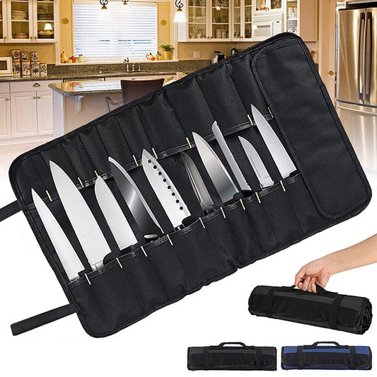 Knife Set Storage Bag - Professional Chef's Cutlery Bag - Chef's Knife Bag For up to 22 Knives - Black - V1188-NK-BOL-81