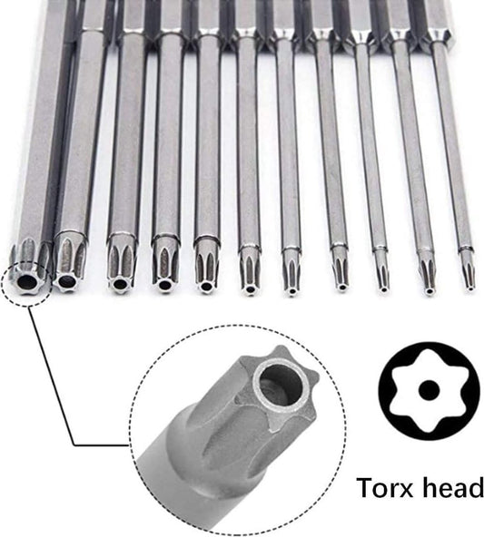 11 pieces - Screwdriver bits - Screwdriver bit set - Long Torx screwdriver set - Hollow Torx bit set - S2 V1188-NK-BOL-82