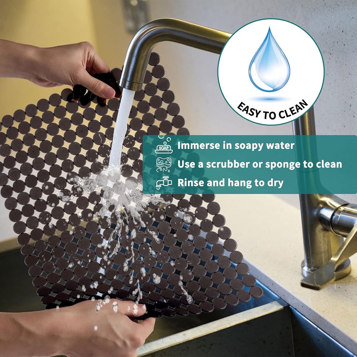 Sink mat - 2 pieces - 30x40cm - Sink insert - Rectangular - Dot design - Sink protection - Black - PVC - Sink V1188-NK-BOL-92