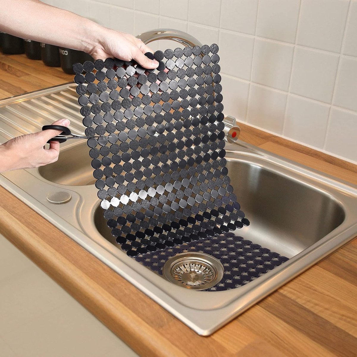 Sink mat - 2 pieces - 30x40cm - Sink insert - Rectangular - Dot design - Sink protection - Black - PVC - Sink V1188-NK-BOL-92