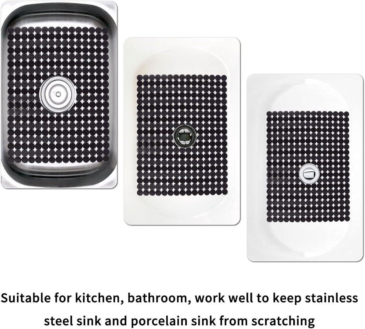 Sink mat - 2 pieces - 30x40cm - Sink insert - Rectangular - Dot design - Sink protection - Black - PVC - Sink V1188-NK-BOL-92