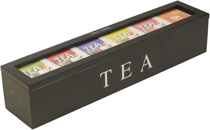 Tea box - Tea box 6 compartments - Wooden tea box - Suitable for loose tea - Black V1188-NKKM00003