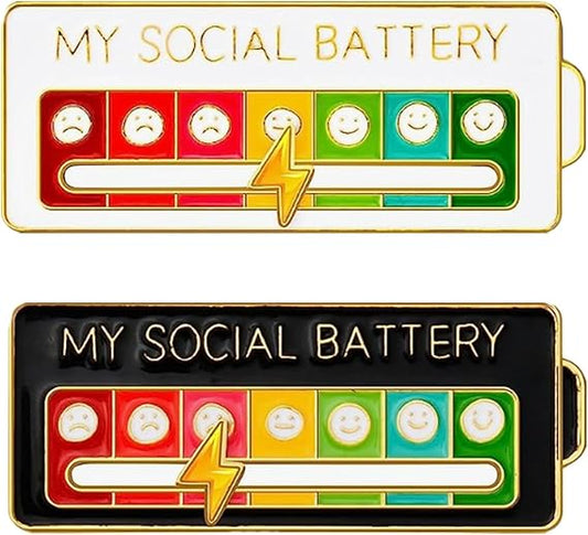 2 pcs MY SOCIAL BATTERY, Funny Social Mood Brooch Pin for 7 Days, Pin Funny Social Battery Brooch Badge Mood V1188-ON123-00246-1