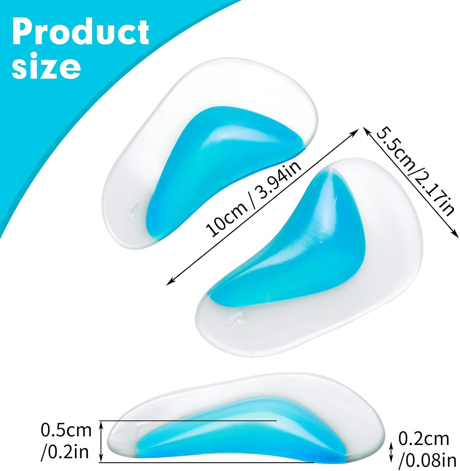 Orthopedic Gel Insoles 3 Pairs for Arch Support Plantar Fasciitis Silicone Shoe Inserts V1188-ON123-02225-1