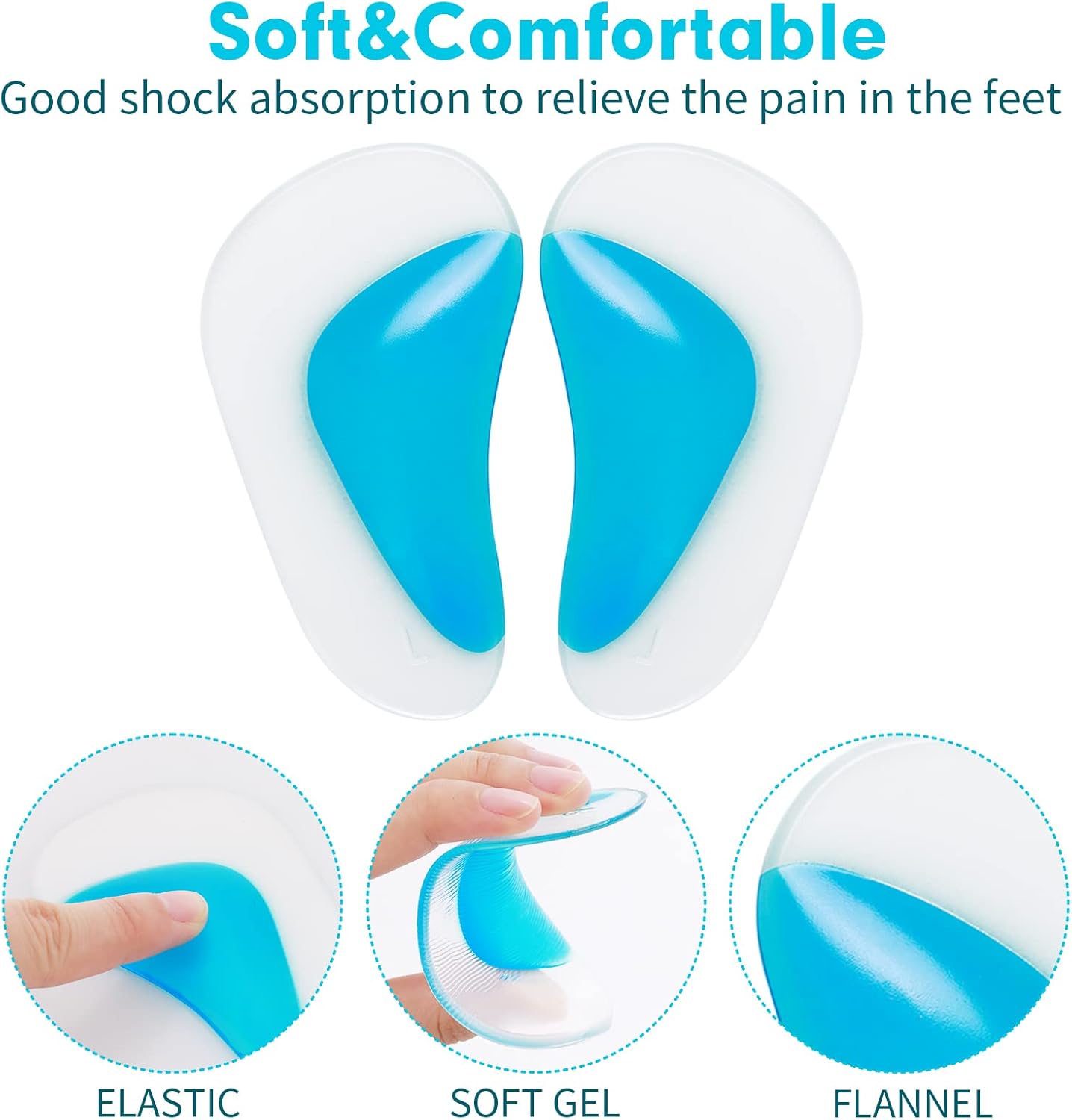 Orthopedic Gel Insoles 3 Pairs for Arch Support Plantar Fasciitis Silicone Shoe Inserts V1188-ON123-02225-1