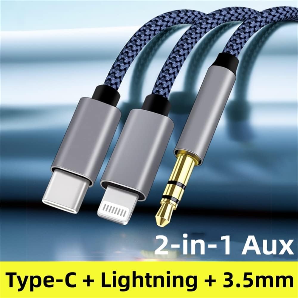 USB C \u0026 Lightning to 3.5mm Aux Audio Adapter Cable Braided Nylon V1188-ONE-20-128-1