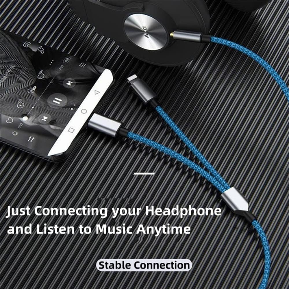 USB C \u0026 Lightning to 3.5mm Aux Audio Adapter Cable Braided Nylon V1188-ONE-20-128-1