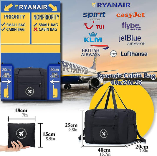 Cabin Bag 40x20x25cm for Ryanair Approved Size Foldable Bag Travel Bag Under Seat Luggage Holder-Xin V1188-ONE41-00209