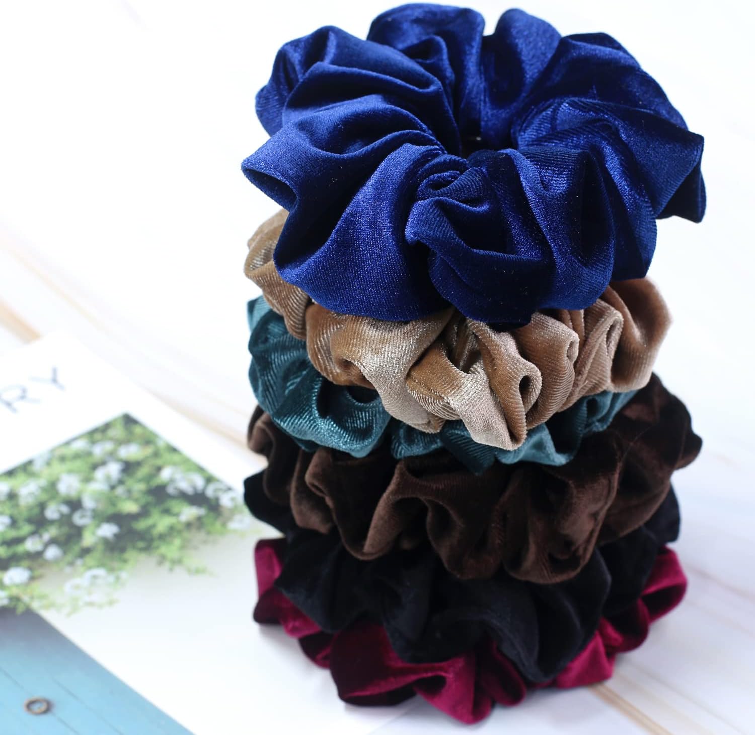 Velvet Scrunchie for Thick Hair Extra Large Soft Ponytail Holder 6 Pack V1188-ONE60-01536-1