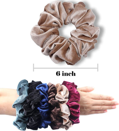 Velvet Scrunchie for Thick Hair Extra Large Soft Ponytail Holder 6 Pack V1188-ONE60-01536-1