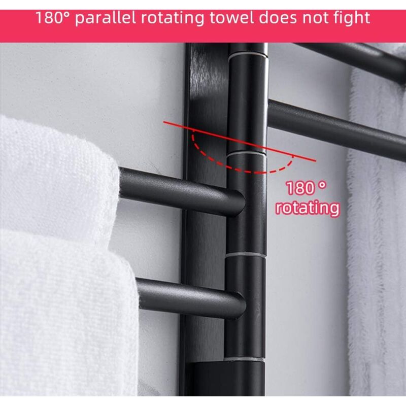 Swivel towel rack wall mounted bathroom towel holder rotating rack space saving 4 arms black V1188-ONE60-02125-1