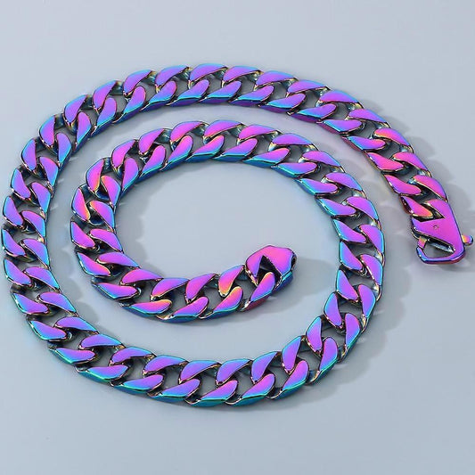 Cuban Link Chain Necklace for Men 50cm 316L Stainless Steel 15mm Width Multicolor V1188-ONE60-06536-1