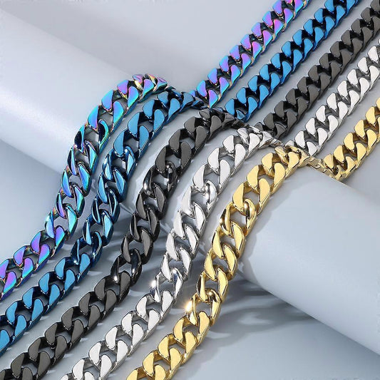 Cuban Link Chain Necklace for Men 50cm 316L Stainless Steel 15mm Width Multicolor V1188-ONE60-06536-1