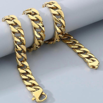 Cuban Link Chain Necklace for Men 50cm 316L Stainless Steel 15mm Width Multicolor V1188-ONE60-06536-1