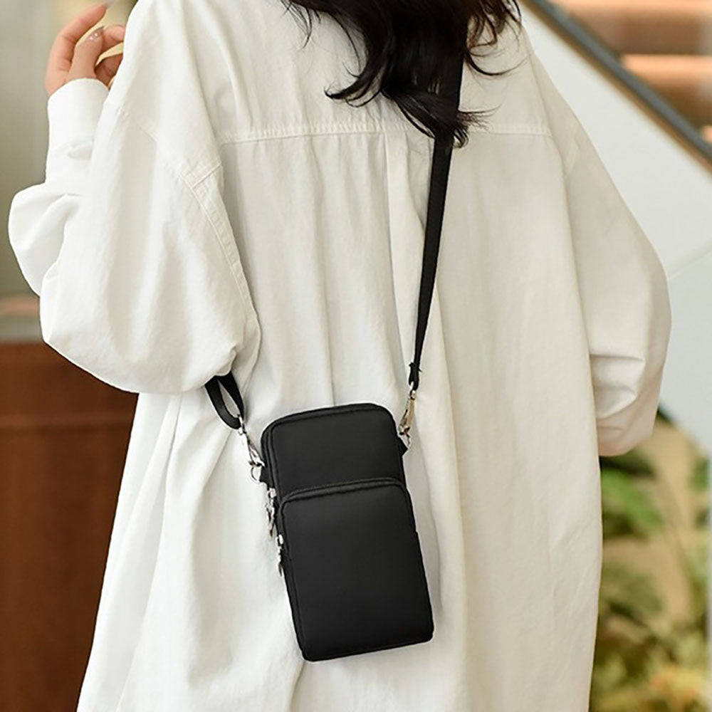 Mobile Phone Bag with Shoulder Strap in Durable Nylon Polyester Black V1188-ONE60-06565-1
