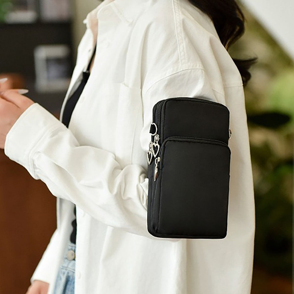 Mobile Phone Bag with Shoulder Strap in Durable Nylon Polyester Black V1188-ONE60-06565-1