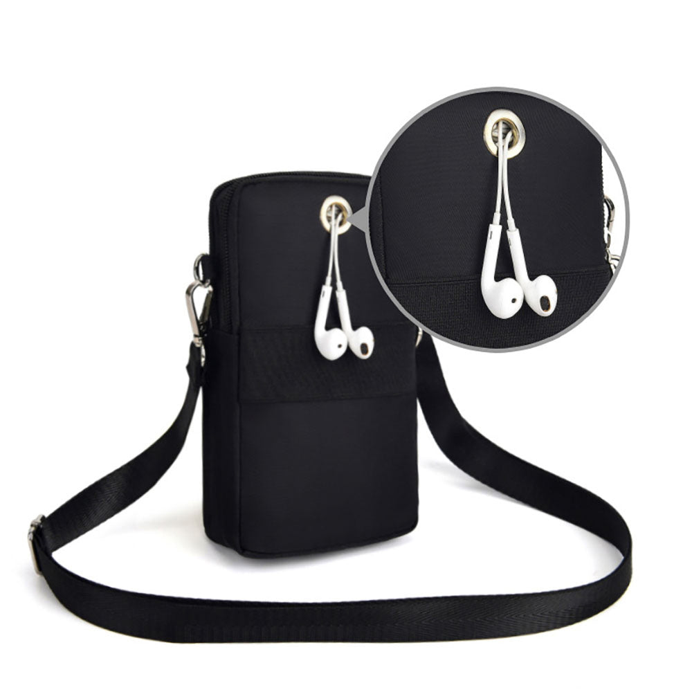 Mobile Phone Bag with Shoulder Strap in Durable Nylon Polyester Black V1188-ONE60-06565-1