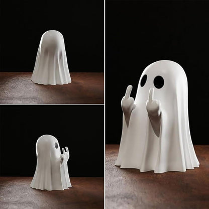 Funny Cheeky Halloween Ghost with Middle Finger Resin Statue Ornament Scary Sculpture V1188-ONE60-06806-1