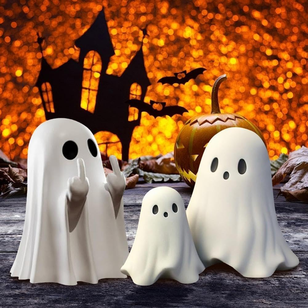 Funny Cheeky Halloween Ghost with Middle Finger Resin Statue Ornament Scary Sculpture V1188-ONE60-06806-1