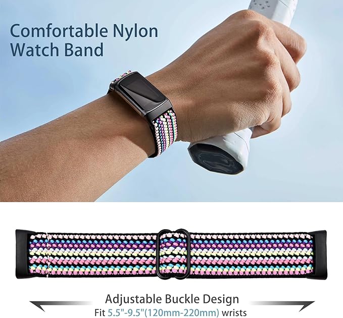 3 Elastic Wristbands, Compatible with Fitbit Charge 5/Fitbit Charge 6 Bracelet for Men and Women, Breathable V1188-ONE60-07390-1