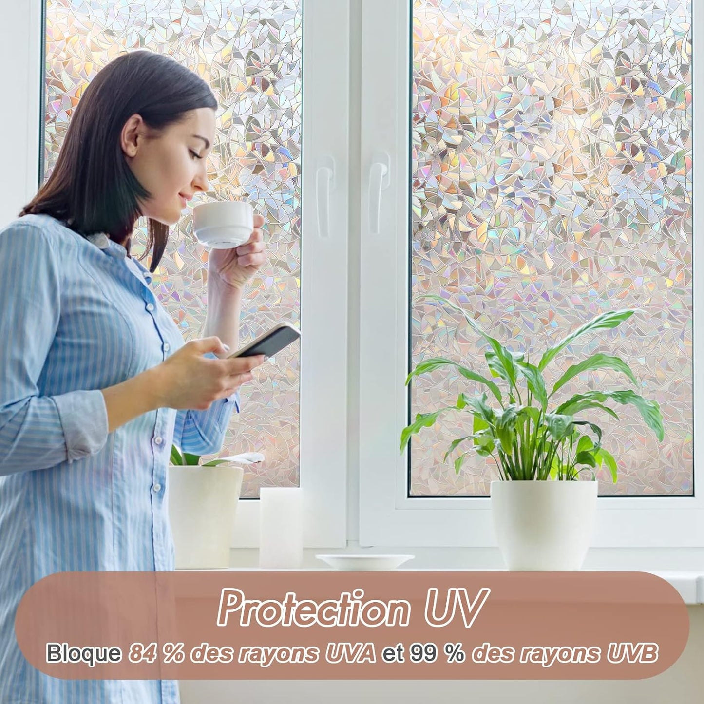 Electrostatic Window Film Anti Glare Anti UV 45x200cm Rainbow 3D Decorative V1188-ONE60-09511-1