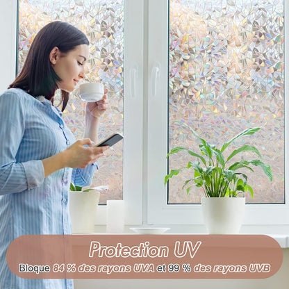 Electrostatic Window Film Anti Glare Anti UV 45x200cm Rainbow 3D Decorative V1188-ONE60-09511-1